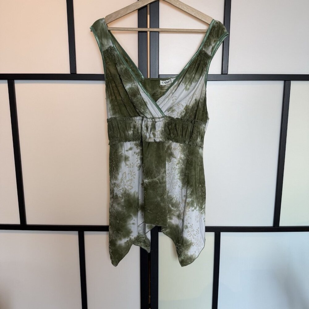 Y2K Babydoll Tank Top Cato Green Floral Size XL Cottagecore Fairy Goblincore